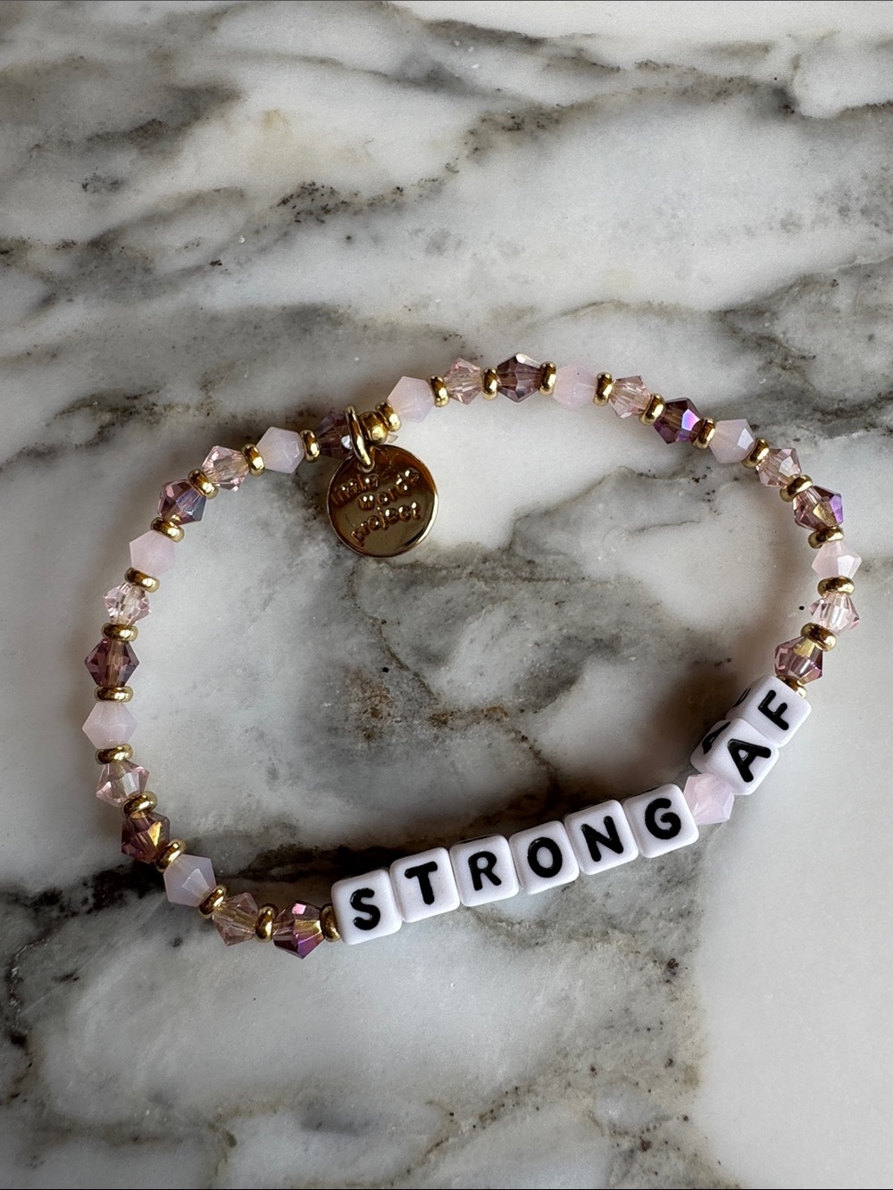 Little Words Project 'STRONG AF' Beaded Stretch Bracelet NWOT